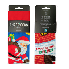 Chaossocks Santa Claus climbing down chimney